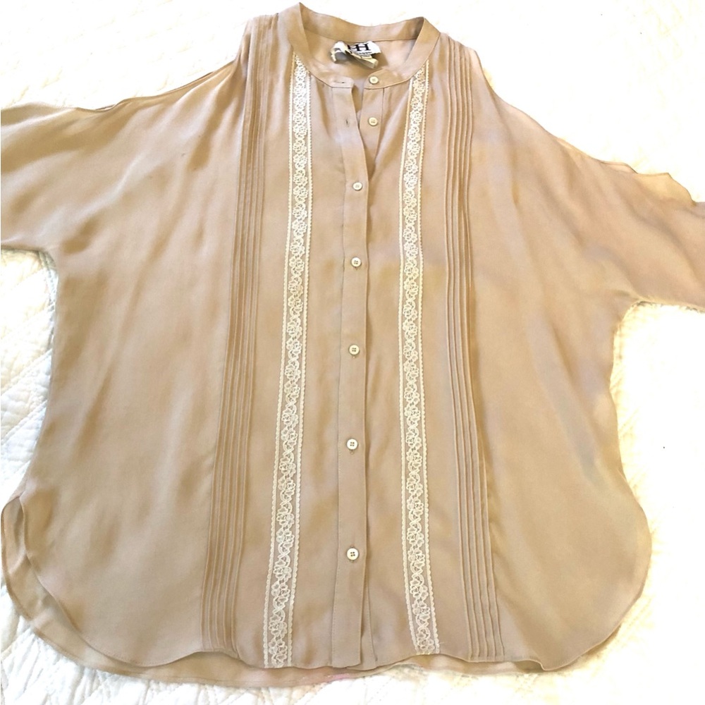 Haute Hippie Silk Tan Lace Blouse